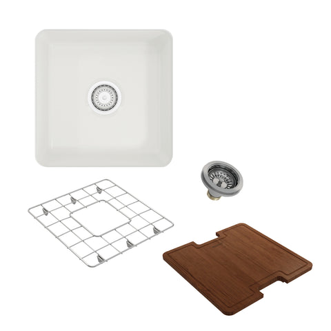 BOCCHI Sotto 18" Fireclay Bar/Prep Sink Kit with Accessories, White, 1359-001-KIT1