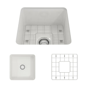 Alternate Image for BOCCHI Sotto 18" Fireclay Undermount Single Bowl Bar Sink with Protective Bottom Grid and Strainer, White, 1359-001-0120