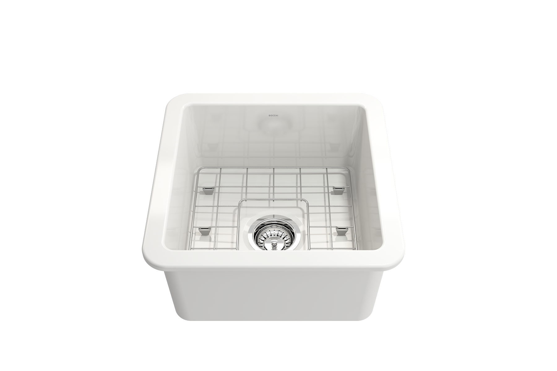 BOCCHI Sotto 18" Fireclay Undermount Single Bowl Bar Sink with Protective Bottom Grid and Strainer, White, 1359-001-0120