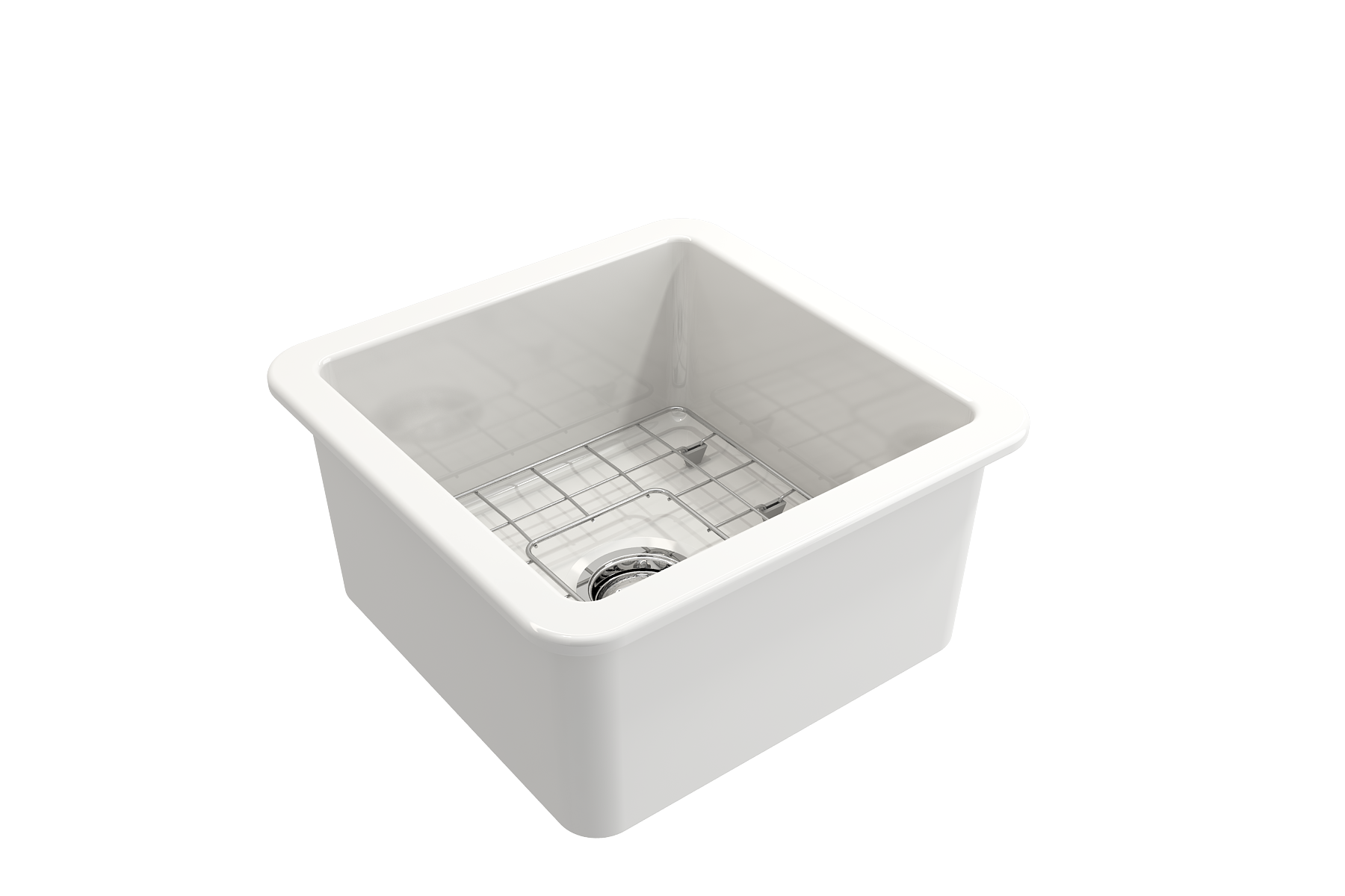 BOCCHI Sotto 18" Fireclay Undermount Single Bowl Bar Sink with Protective Bottom Grid and Strainer, White, 1359-001-0120