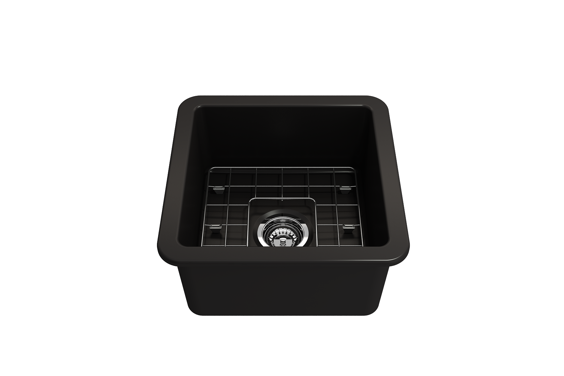 BOCCHI Sotto 18" Fireclay Undermount Single Bowl Bar Sink with Protective Bottom Grid and Strainer, Matte Black, 1359-004-0120