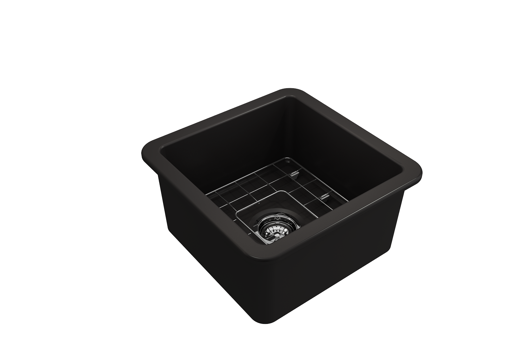 BOCCHI Sotto 18" Fireclay Undermount Single Bowl Bar Sink with Protective Bottom Grid and Strainer, Matte Black, 1359-004-0120