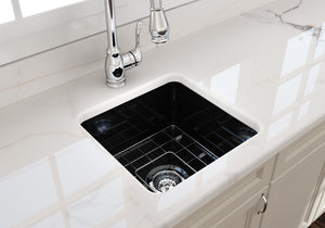 Alternate Image for BOCCHI Sotto 18" Fireclay Undermount Single Bowl Bar Sink with Protective Bottom Grid and Strainer, Black, 1359-005-0120