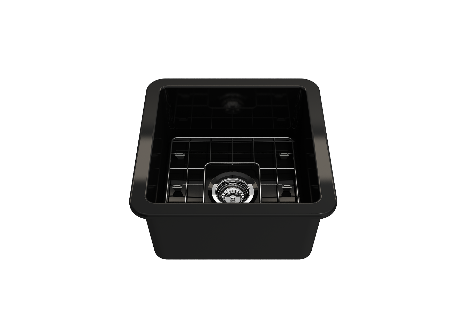 BOCCHI Sotto 18" Fireclay Undermount Single Bowl Bar Sink with Protective Bottom Grid and Strainer, Black, 1359-005-0120