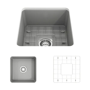 Alternate Image for BOCCHI Sotto 18" Fireclay Undermount Single Bowl Bar Sink with Protective Bottom Grid and Strainer, Matte Gray, 1359-006-0120