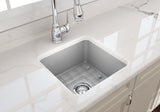 BOCCHI Sotto 18" Fireclay Undermount Single Bowl Bar Sink with Protective Bottom Grid and Strainer, Matte Gray, 1359-006-0120