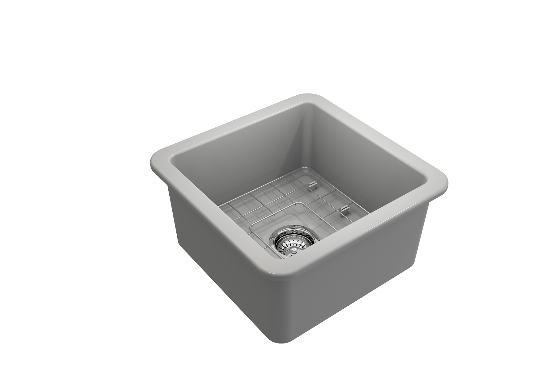 BOCCHI Sotto 18" Fireclay Undermount Single Bowl Bar Sink with Protective Bottom Grid and Strainer, Matte Gray, 1359-006-0120