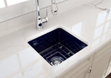 BOCCHI Sotto 18" Fireclay Undermount Single Bowl Bar Sink with Protective Bottom Grid and Strainer, Sapphire Blue, 1359-010-0120