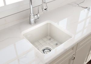 Alternate Image for BOCCHI Sotto 18" Fireclay Undermount Single Bowl Bar Sink with Protective Bottom Grid and Strainer, Biscuit, 1359-014-0120