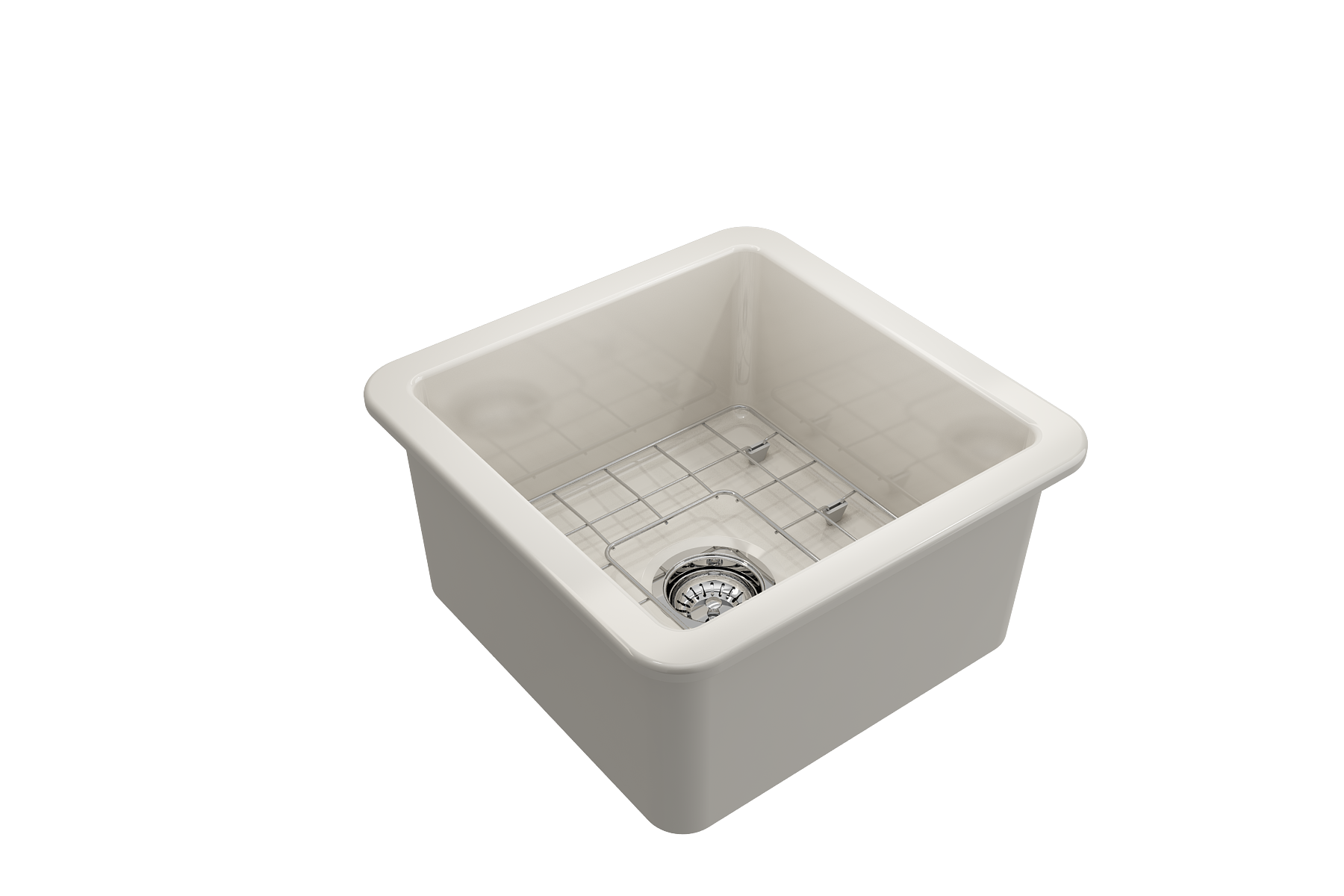 BOCCHI Sotto 18" Fireclay Undermount Single Bowl Bar Sink with Protective Bottom Grid and Strainer, Biscuit, 1359-014-0120
