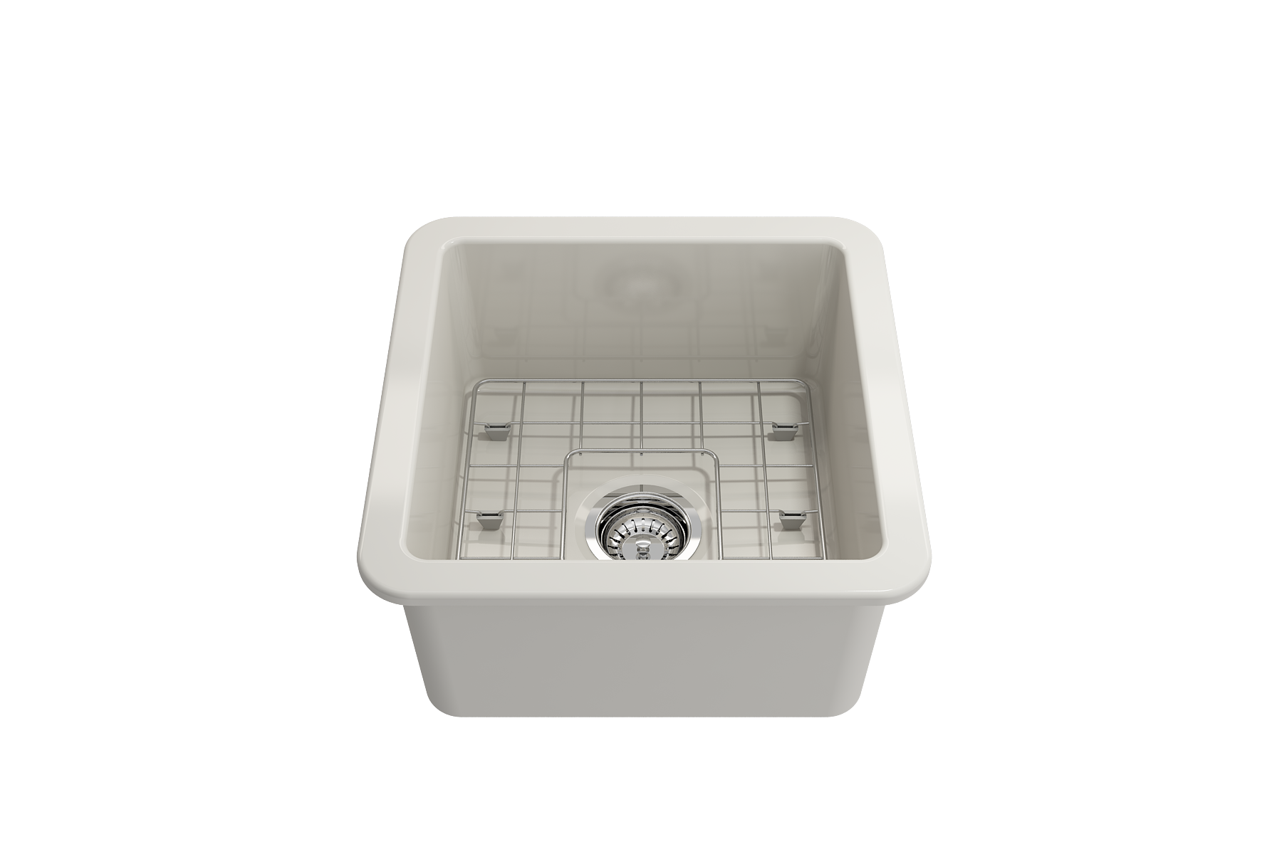 BOCCHI Sotto 18" Fireclay Undermount Single Bowl Bar Sink with Protective Bottom Grid and Strainer, Biscuit, 1359-014-0120