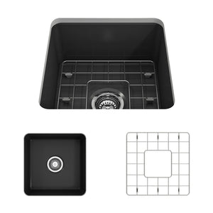 Alternate Image for BOCCHI Sotto 18" Fireclay Undermount Single Bowl Bar Sink with Protective Bottom Grid and Strainer, Matte Dark Gray, 1359-020-0120