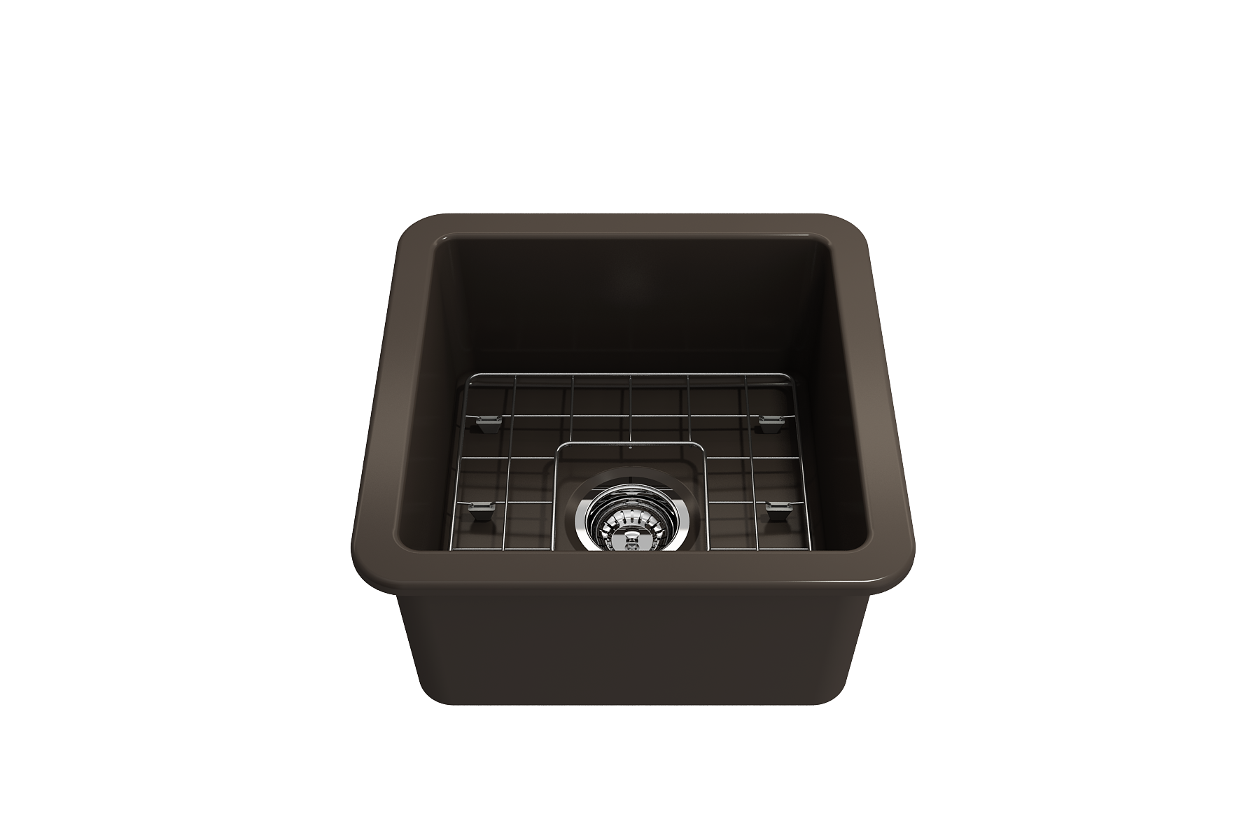 BOCCHI Sotto 18" Fireclay Undermount Single Bowl Bar Sink with Protective Bottom Grid and Strainer, Matte Brown, 1359-025-0120