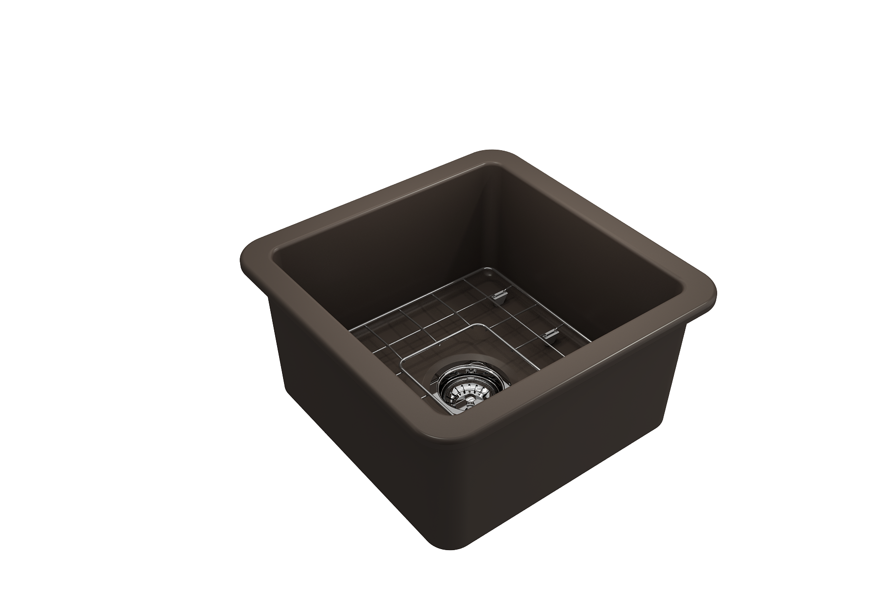 BOCCHI Sotto 18" Fireclay Undermount Single Bowl Bar Sink with Protective Bottom Grid and Strainer, Matte Brown, 1359-025-0120