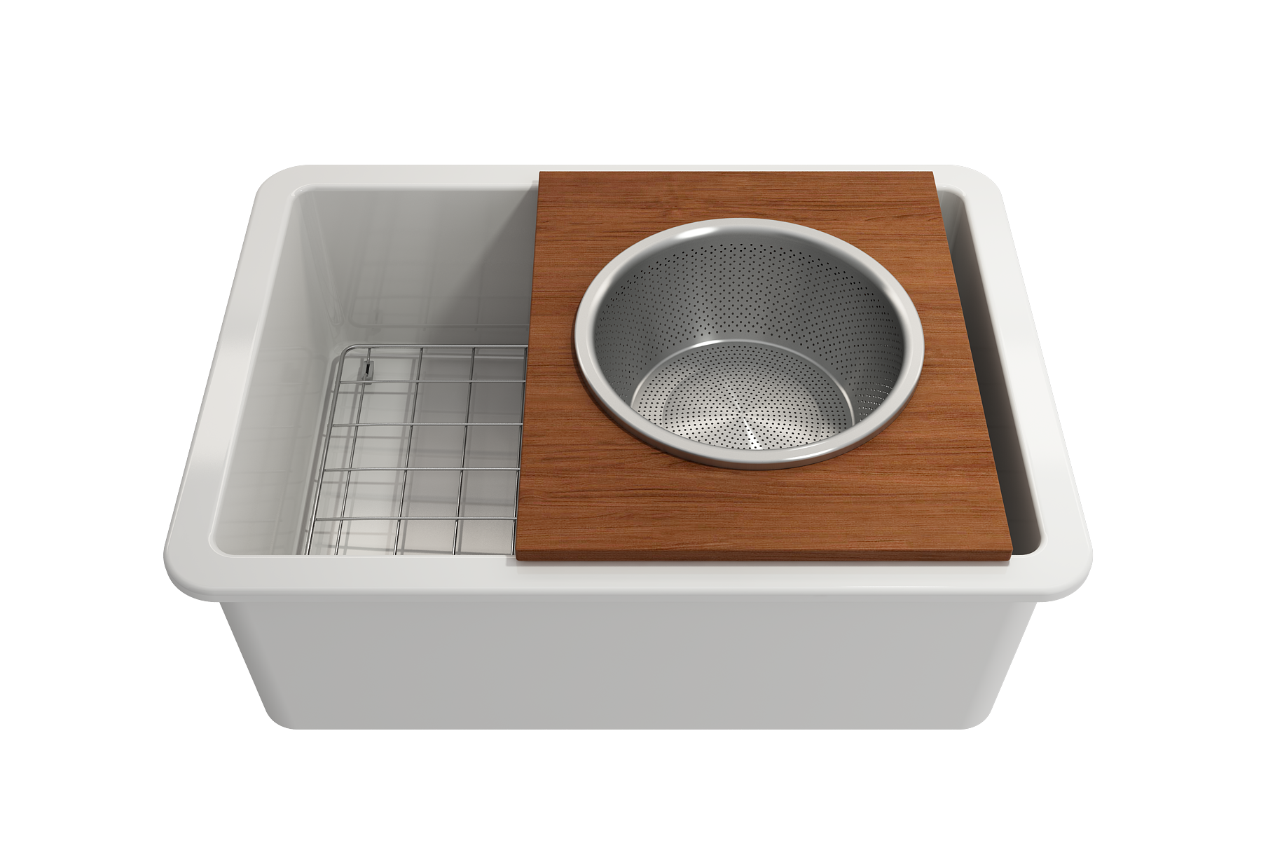 BOCCHI Wood Board with Large Round Stainless Steel Mixing Bowl and Colander