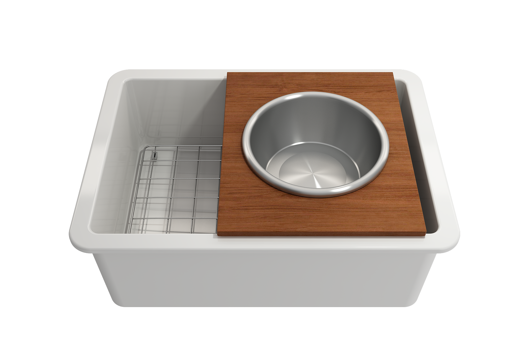 BOCCHI Wood Board with Large Round Stainless Steel Mixing Bowl and Colander