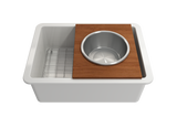 BOCCHI Wood Board with Large Round Stainless Steel Mixing Bowl and Colander