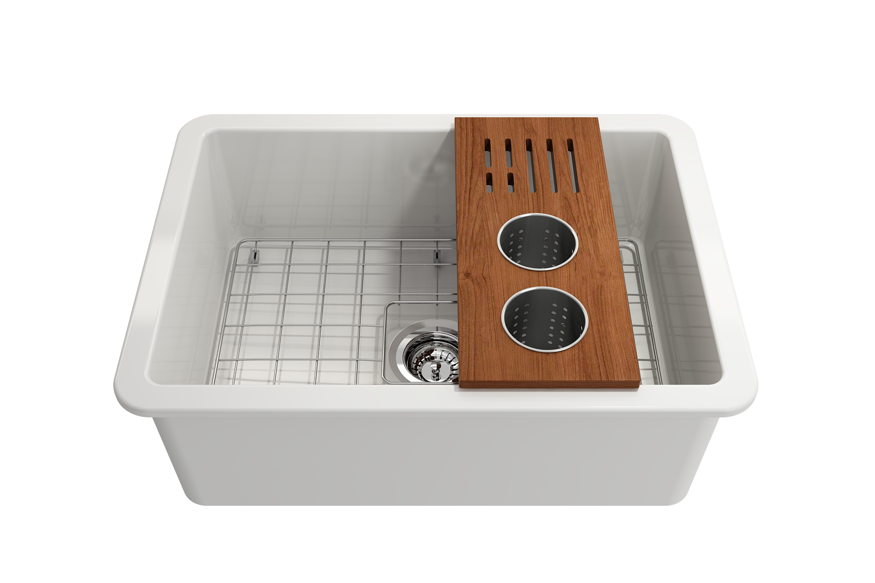 BOCCHI Wood Board with 2 Round Stainless Steel Bowls & Knife Holder