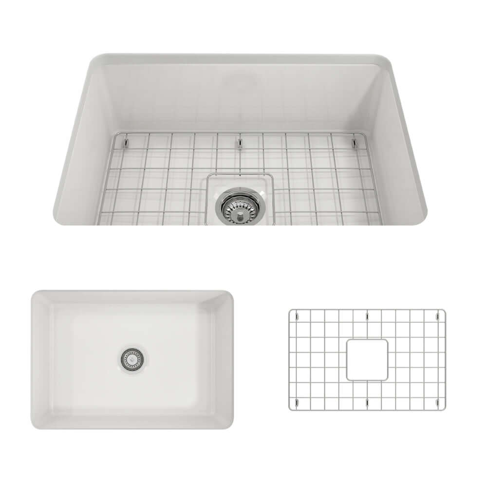 27 Inch White Undermount Kitchen Sink - Fireclay Single Bowl Deep Basin (27"x19"x10") - View #7