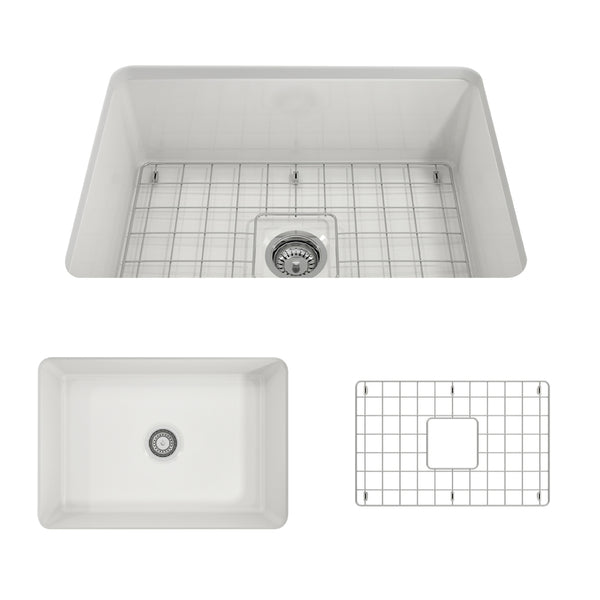 BOCCHI Sotto 27" Fireclay Dual Mount Single Bowl Kitchen Sink, White, 1360-001-0120