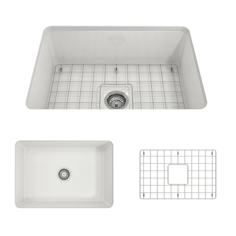BOCCHI Sotto 27" Fireclay Undermount Single Bowl Kitchen Sink, White, 1360-001-0120