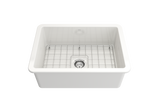 BOCCHI Sotto 27" Fireclay Dual Mount Single Bowl Kitchen Sink, White, 1360-001-0120