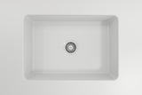 BOCCHI Sotto 27" Fireclay Undermount Single Bowl Kitchen Sink, Matte White, 1360-002-0120 with Grid Straight View | The Sink Boutique