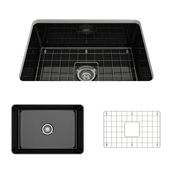 BOCCHI Sotto 27" Fireclay Undermount Single Bowl Kitchen Sink, Black, 1360-005-0120