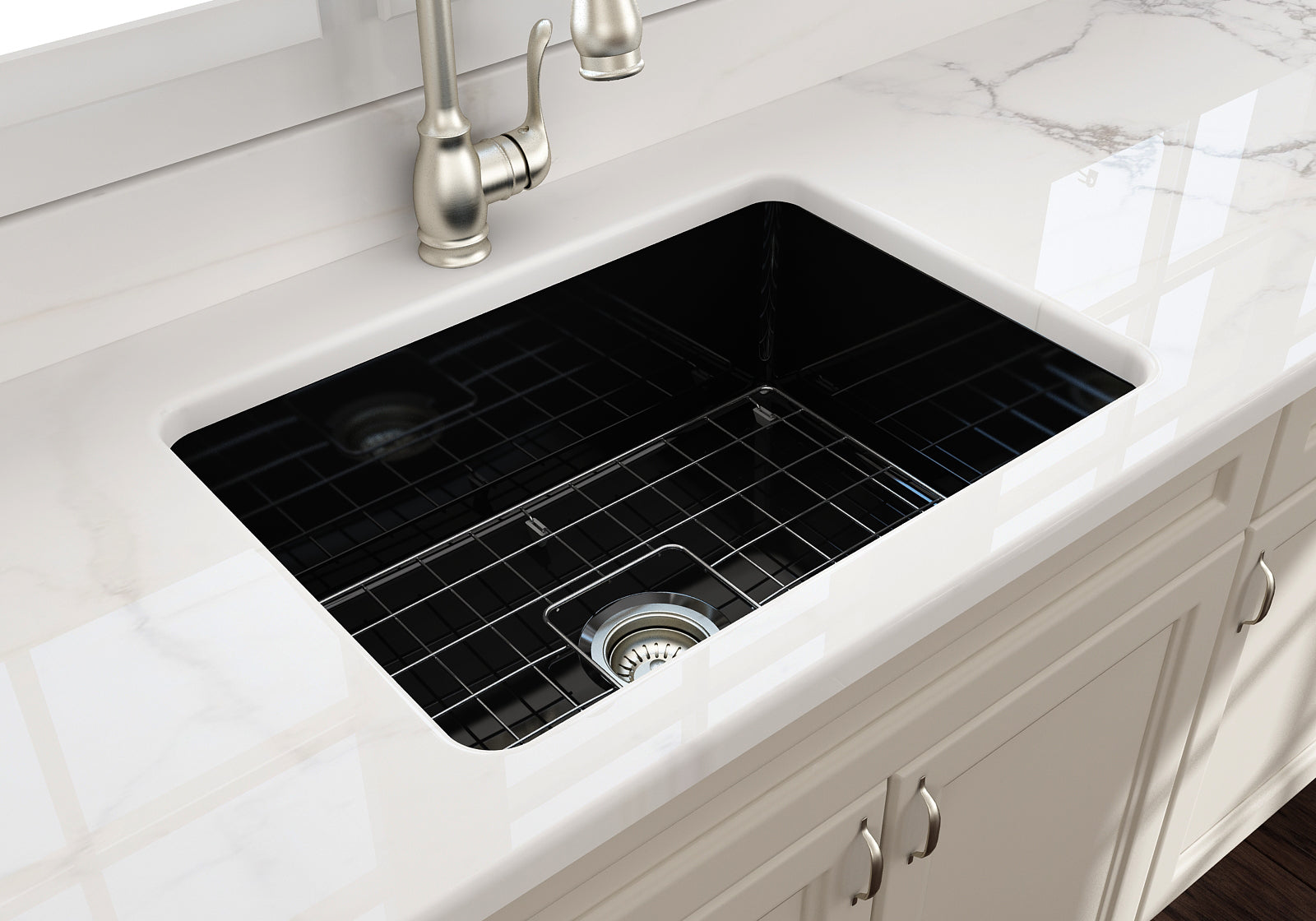 BOCCHI Sotto 27" Fireclay Dual Mount Single Bowl Kitchen Sink, Black, 1360-005-0120