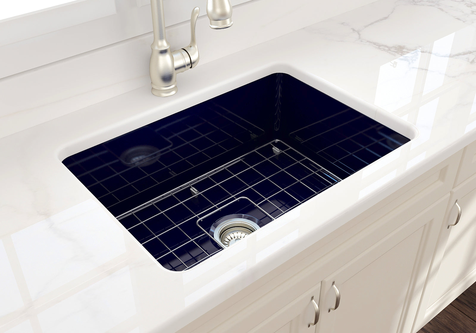 BOCCHI Sotto 27" Fireclay Dual Mount Single Bowl Kitchen Sink, Sapphire Blue, 1360-010-0120