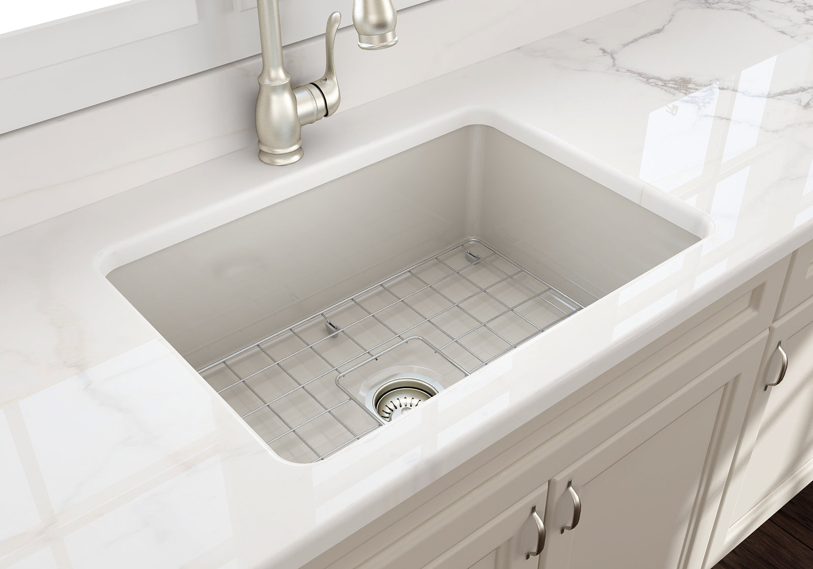 BOCCHI Sotto 27" Fireclay Dual Mount Single Bowl Kitchen Sink, Biscuit, 1360-014-0120