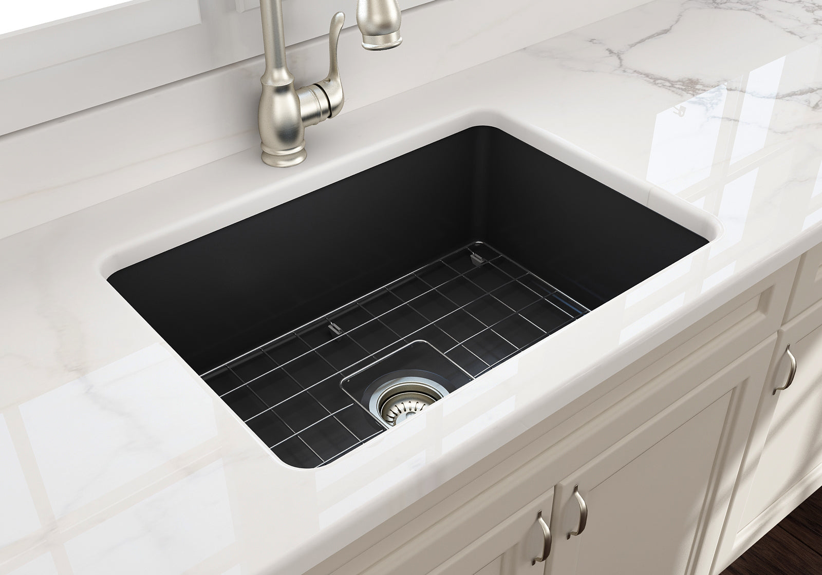 BOCCHI Sotto 27" Fireclay Dual Mount Single Bowl Kitchen Sink, Matte Dark Gray, 1360-020-0120