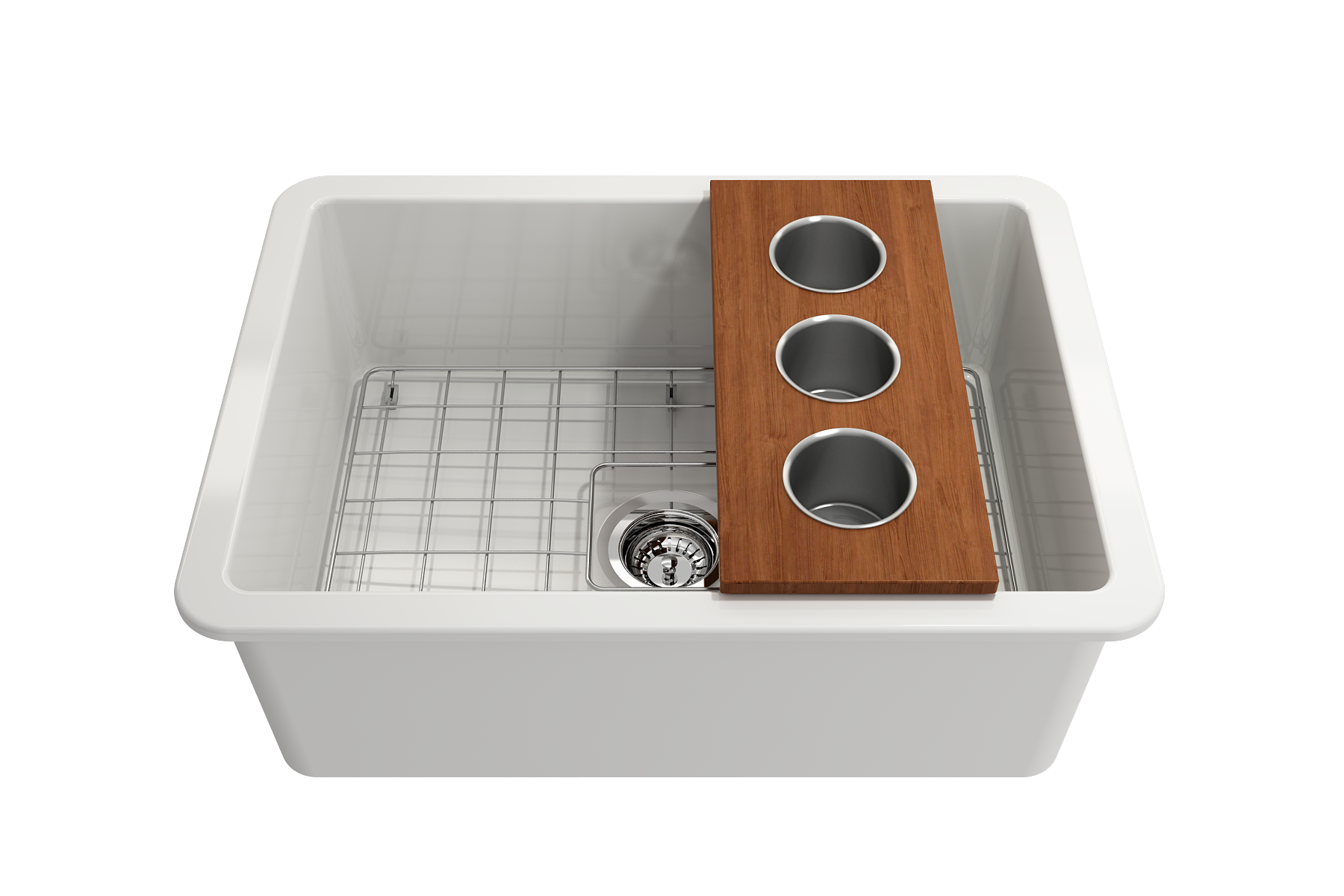 BOCCHI Wood Board with 3 Round Stainless Steel Bowls
