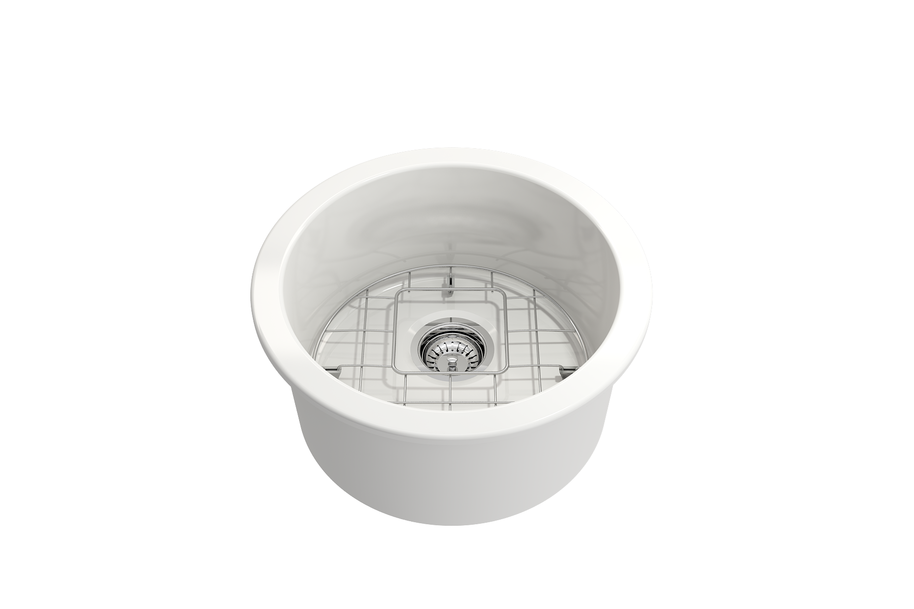 BOCCHI Sotto 18.5" Round Fireclay Undermount Single Bowl Bar Sink with Protective Bottom Grid and Strainer, White, 1361-001-0120
