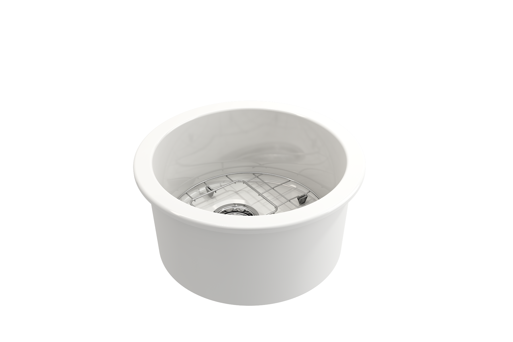 BOCCHI Sotto 18.5" Round Fireclay Undermount Single Bowl Bar Sink with Protective Bottom Grid and Strainer, White, 1361-001-0120