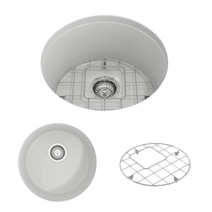 Alternate Image for BOCCHI Sotto 18.5" Round Fireclay Undermount Single Bowl Bar Sink with Protective Bottom Grid and Strainer, Matte White, 1361-002-0120