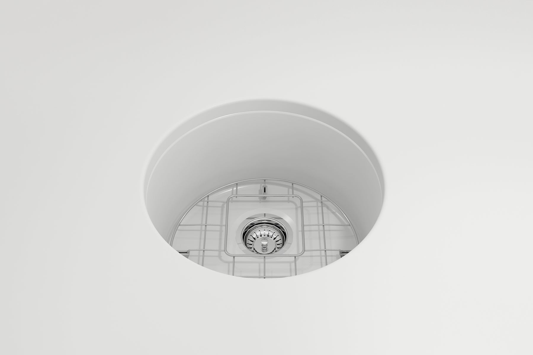 BOCCHI Sotto 18.5" Round Fireclay Undermount Single Bowl Bar Sink with Protective Bottom Grid and Strainer, Matte White, 1361-002-0120