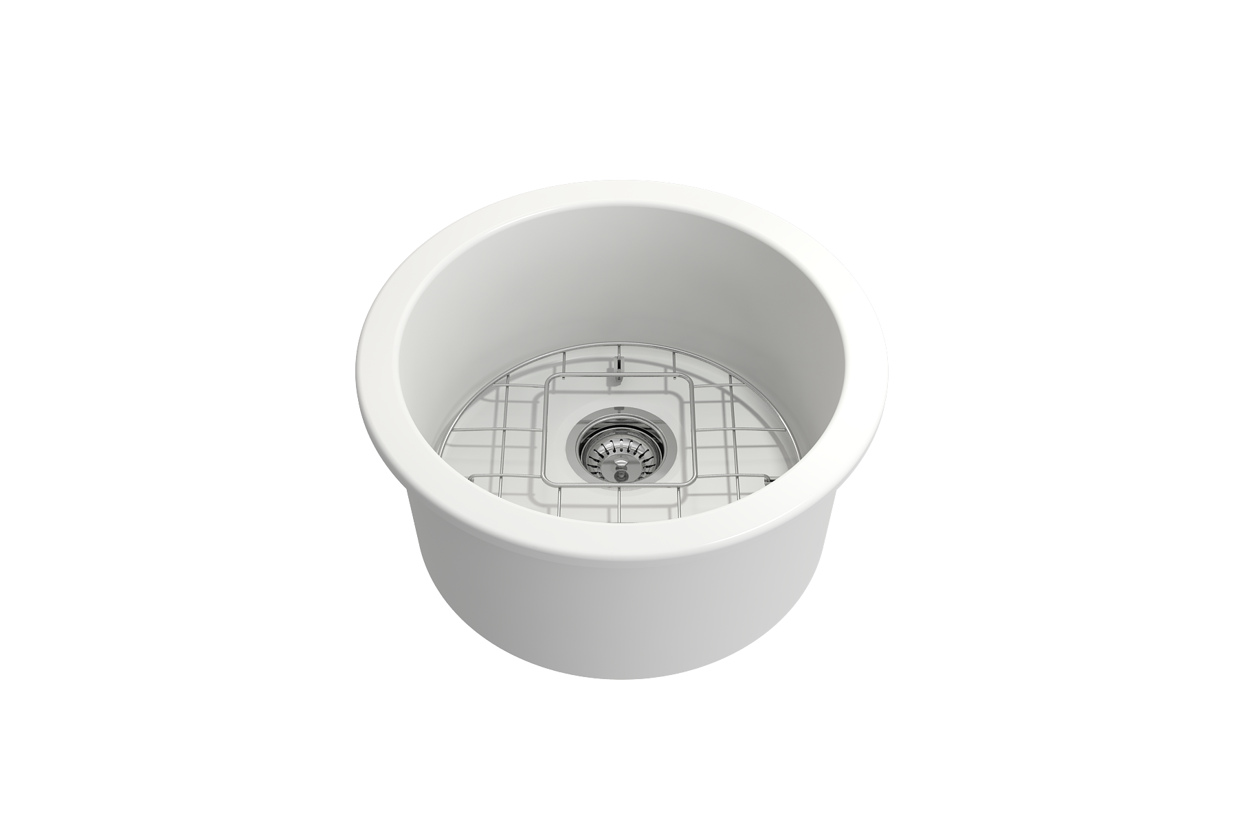 BOCCHI Sotto 18.5" Round Fireclay Undermount Single Bowl Bar Sink with Protective Bottom Grid and Strainer, Matte White, 1361-002-0120