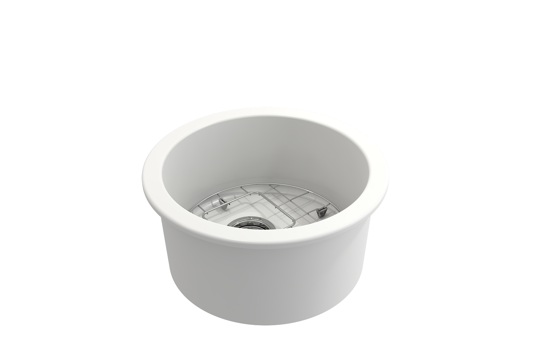 BOCCHI Sotto 18.5" Round Fireclay Undermount Single Bowl Bar Sink with Protective Bottom Grid and Strainer, Matte White, 1361-002-0120