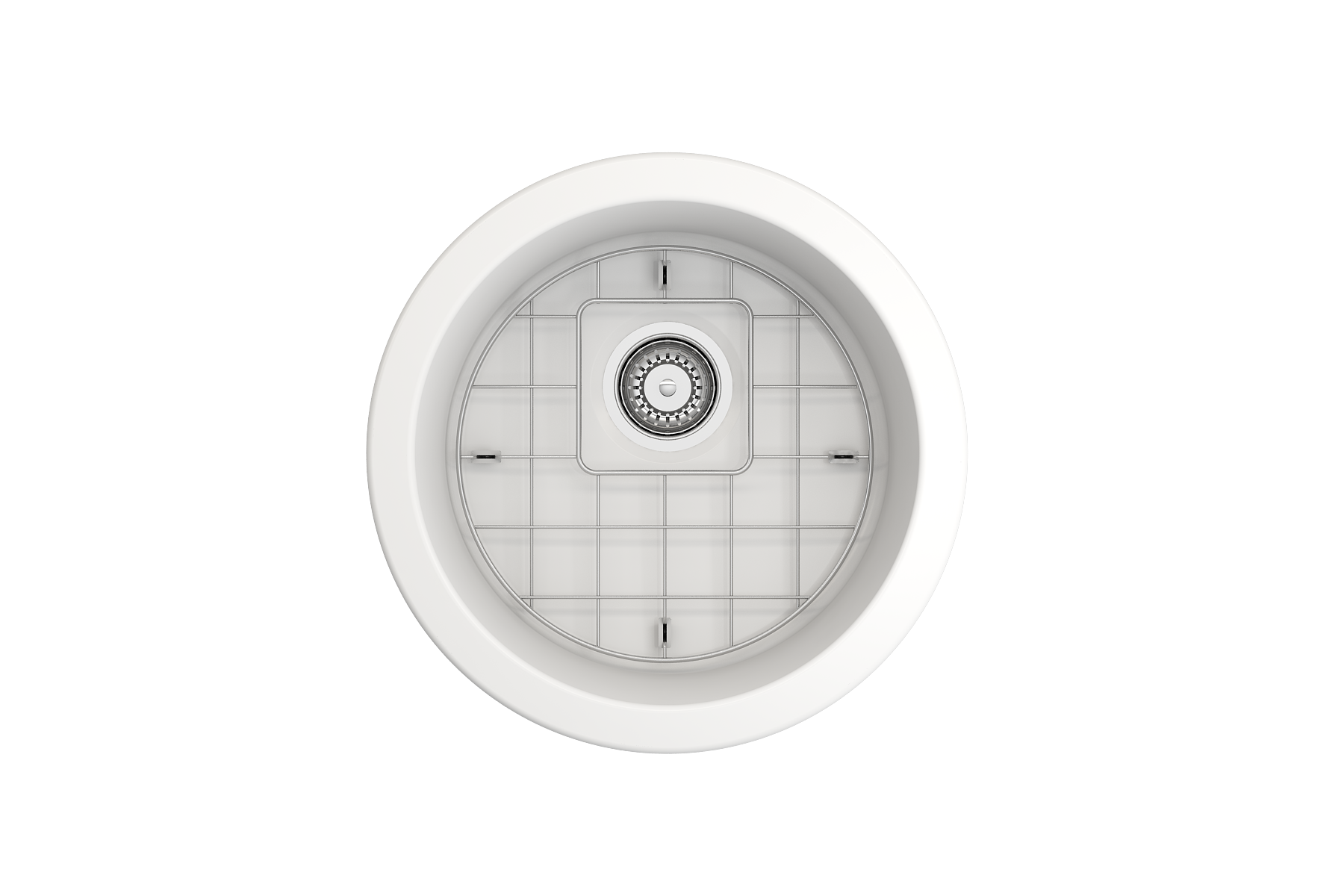 BOCCHI Sotto 18.5" Round Fireclay Undermount Single Bowl Bar Sink with Protective Bottom Grid and Strainer, Matte White, 1361-002-0120