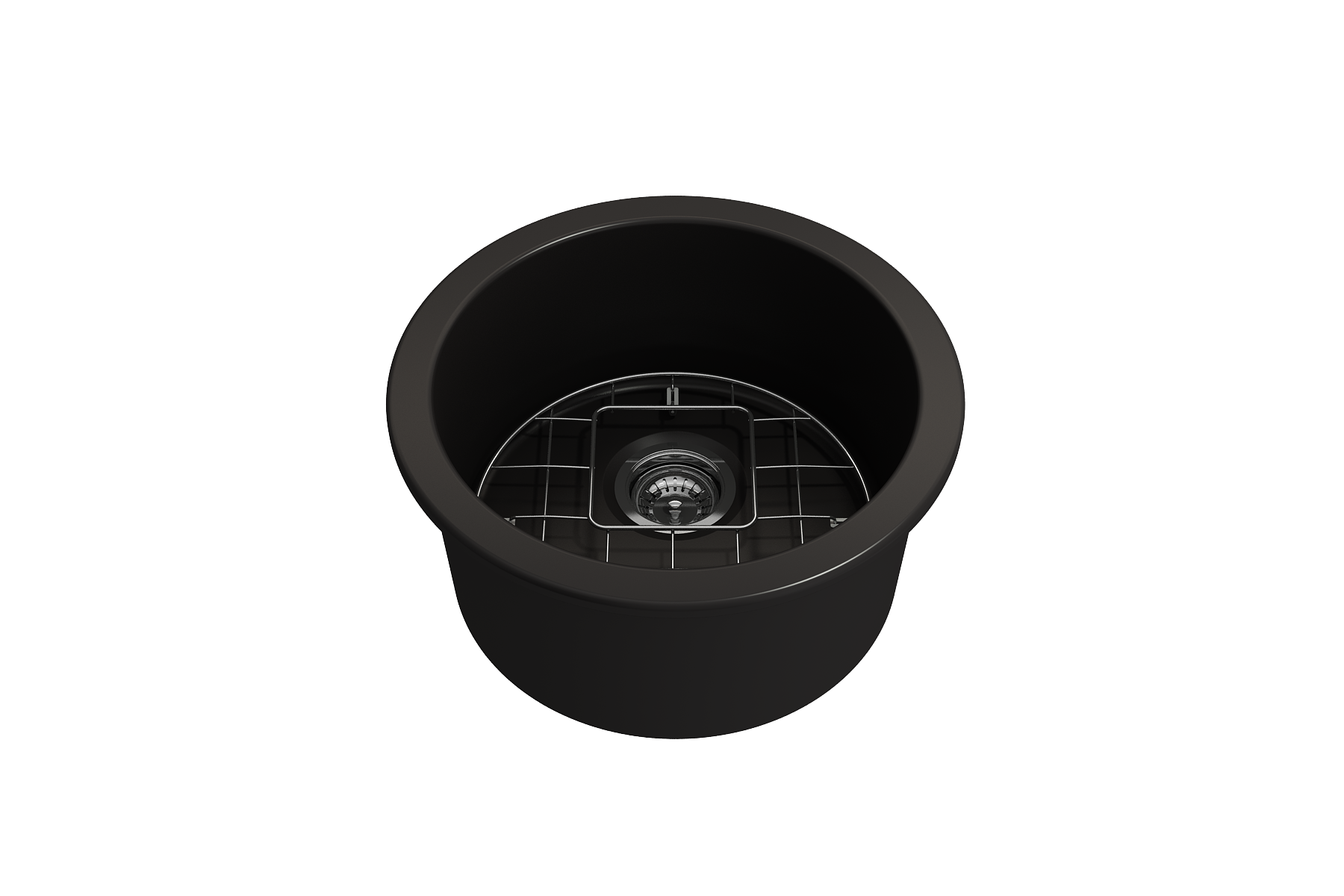 BOCCHI Sotto 18.5" Round Fireclay Undermount Single Bowl Bar Sink with Protective Bottom Grid and Strainer, Matte Black, 1361-004-0120