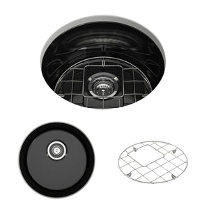Alternate Image for BOCCHI Sotto 18.5" Round Fireclay Undermount Single Bowl Bar Sink with Protective Bottom Grid and Strainer, Black, 1361-005-0120