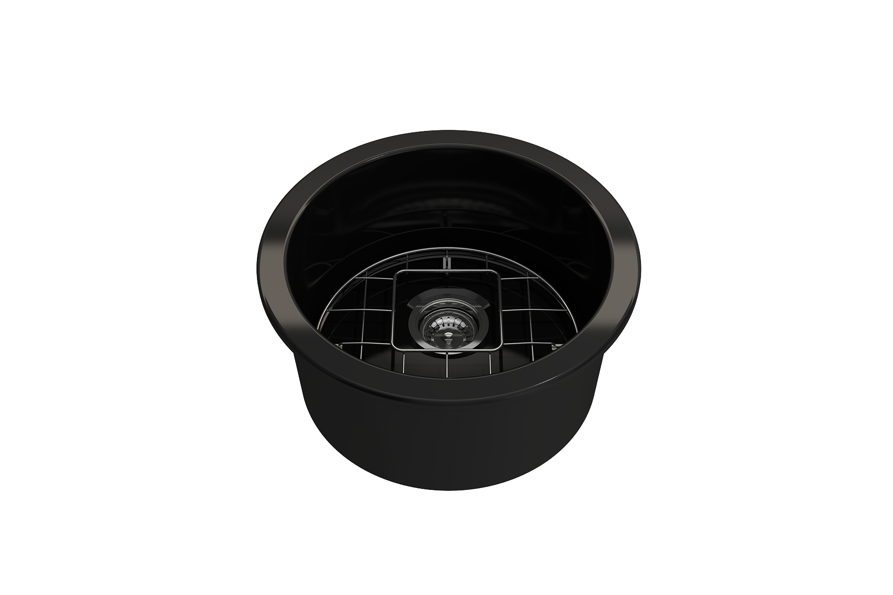 BOCCHI Sotto 18.5" Round Fireclay Undermount Single Bowl Bar Sink with Protective Bottom Grid and Strainer, Black, 1361-005-0120