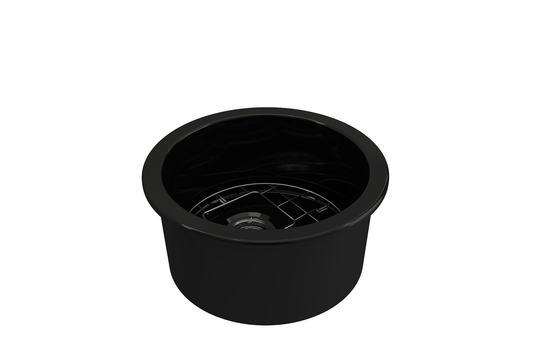 BOCCHI Sotto 18.5" Round Fireclay Undermount Single Bowl Bar Sink with Protective Bottom Grid and Strainer, Black, 1361-005-0120