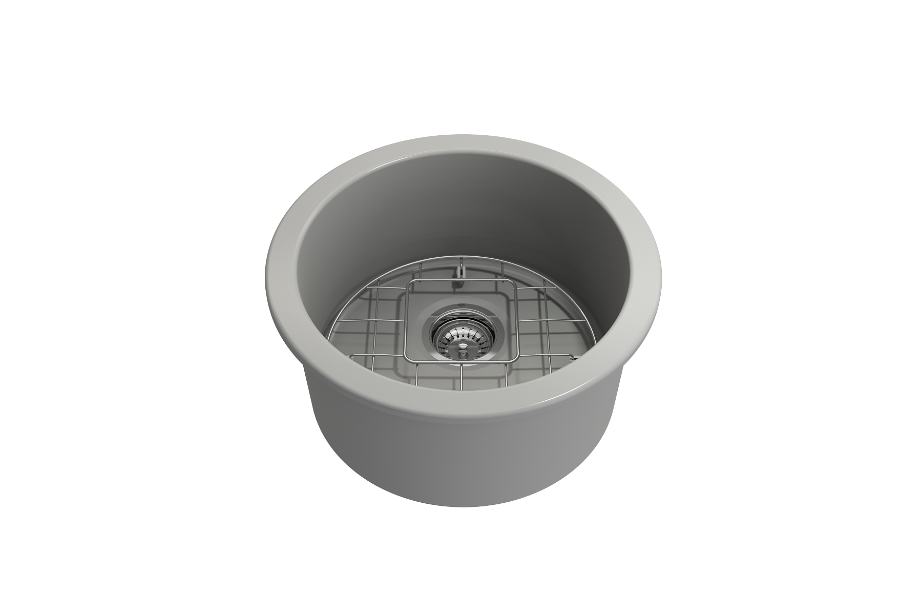 BOCCHI Sotto 18.5" Round Fireclay Undermount Single Bowl Bar Sink with Protective Bottom Grid and Strainer, Matte Gray, 1361-006-0120