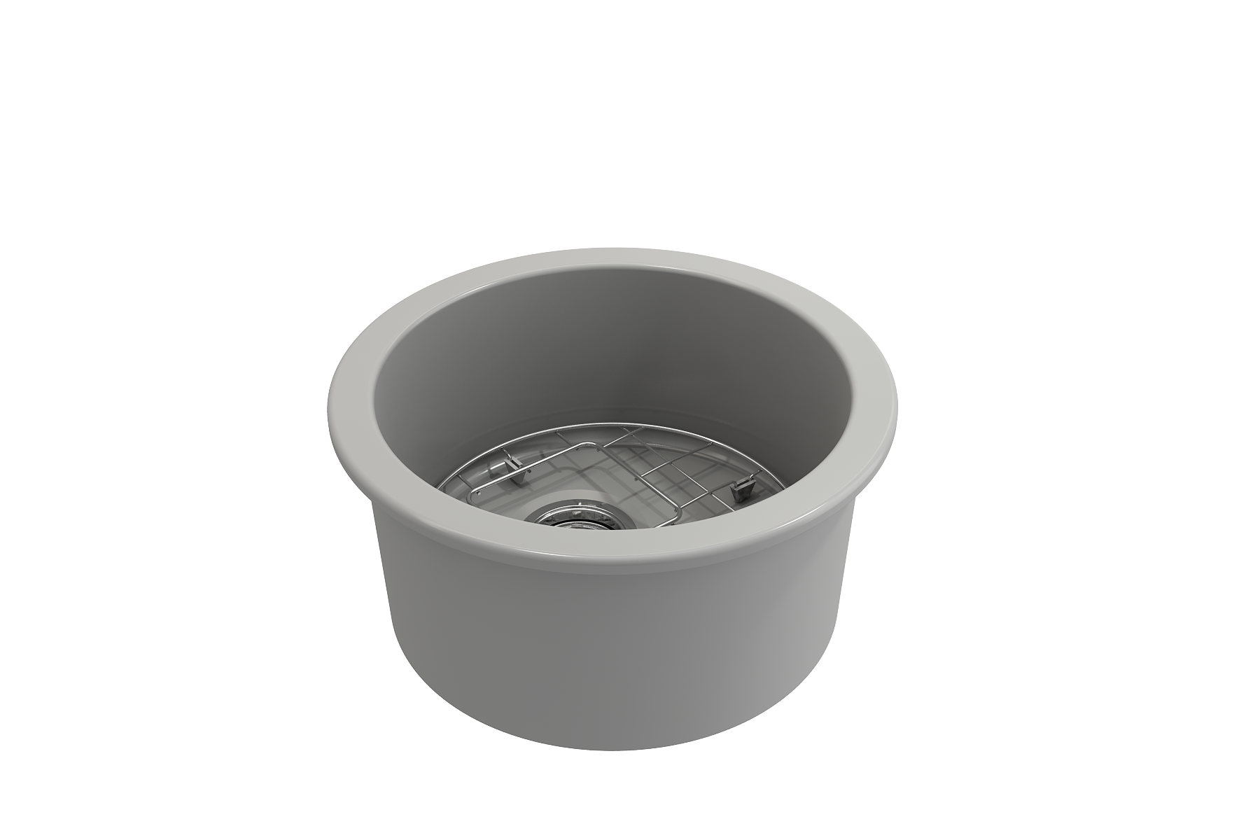 BOCCHI Sotto 18.5" Round Fireclay Undermount Single Bowl Bar Sink with Protective Bottom Grid and Strainer, Matte Gray, 1361-006-0120