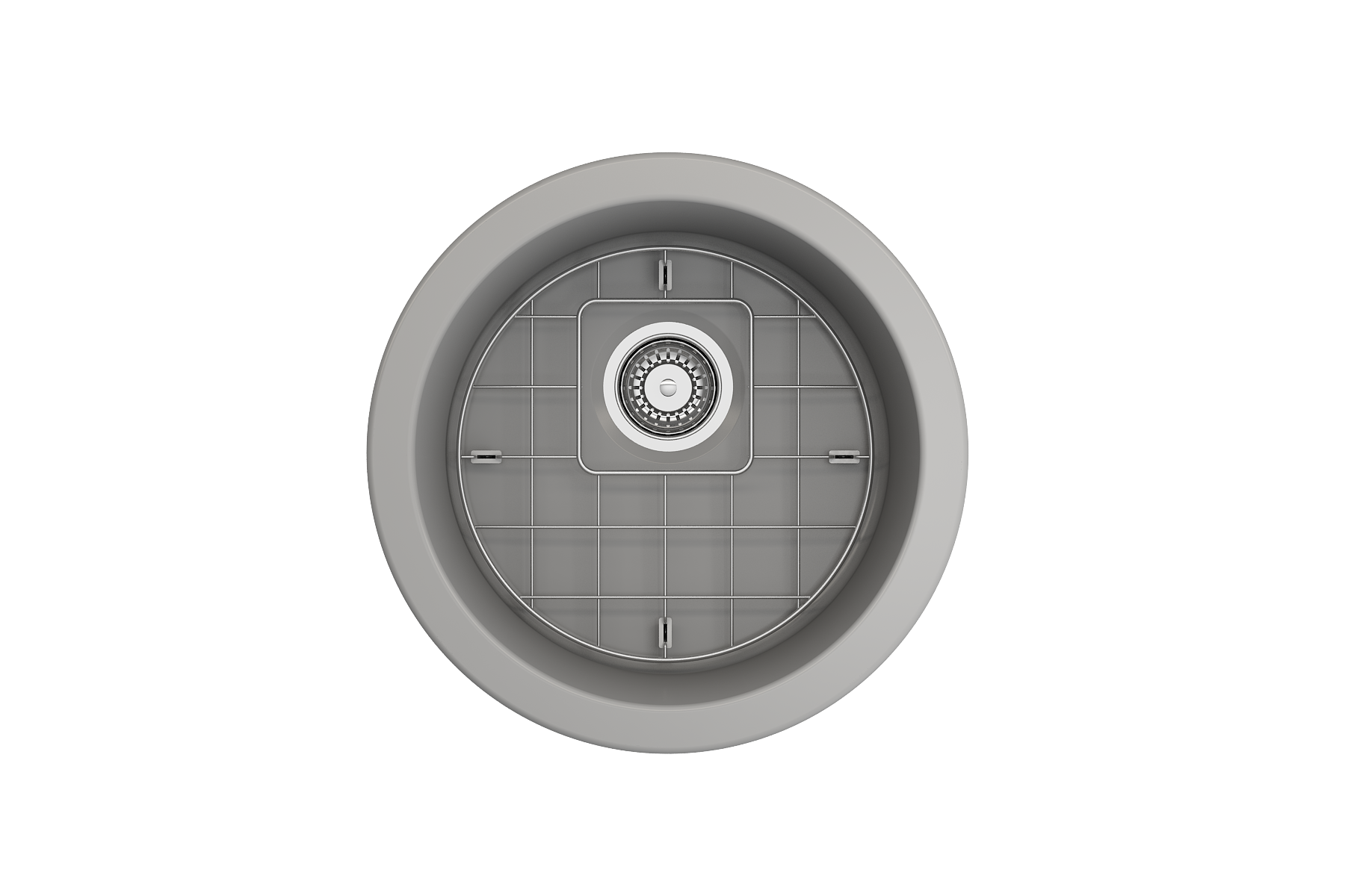 BOCCHI Sotto 18.5" Round Fireclay Undermount Single Bowl Bar Sink with Protective Bottom Grid and Strainer, Matte Gray, 1361-006-0120