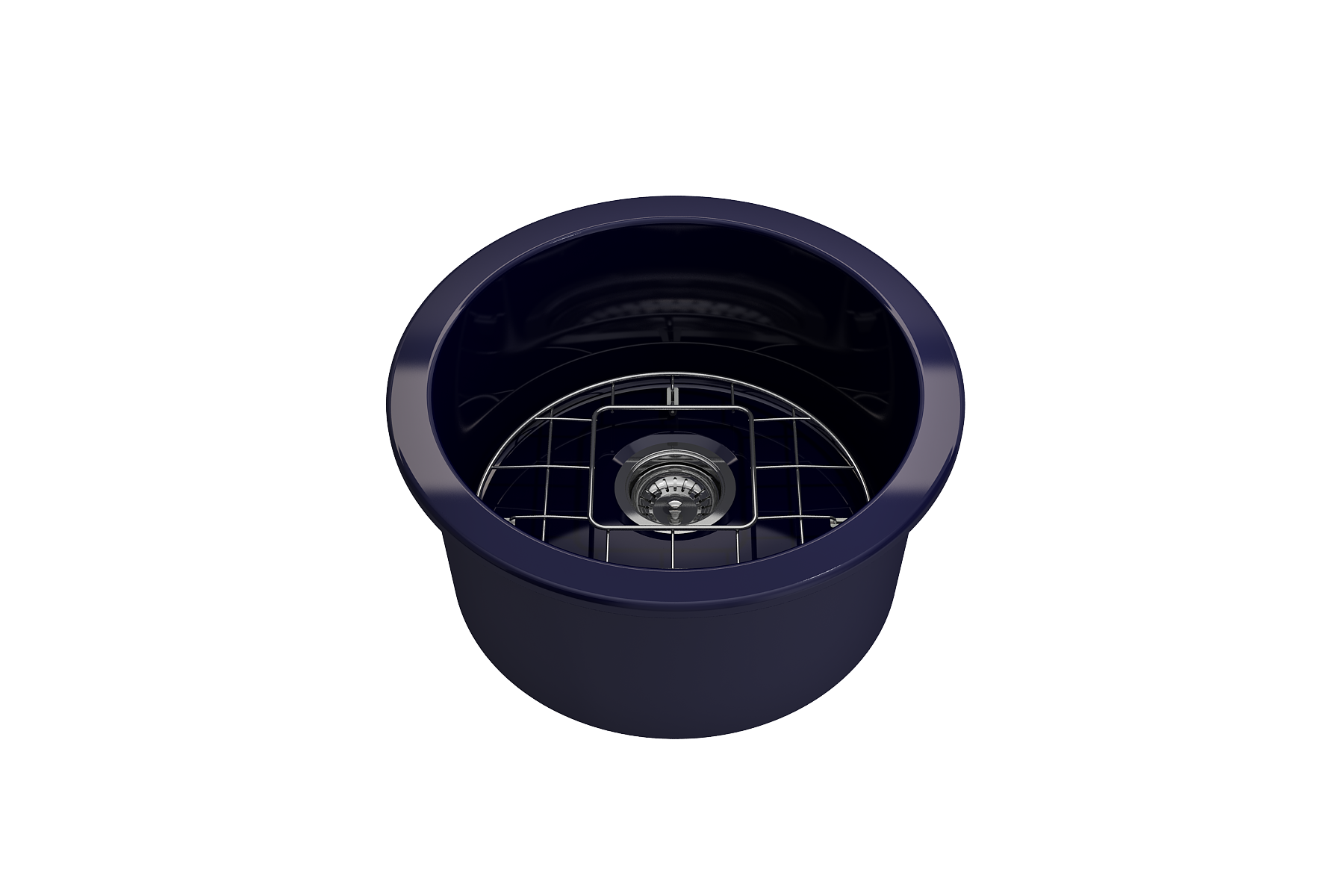 BOCCHI Sotto 18.5" Round Fireclay Undermount Single Bowl Bar Sink with Protective Bottom Grid and Strainer, Sapphire Blue, 1361-010-0120