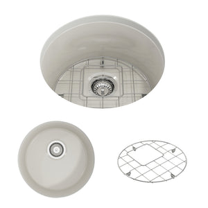 Alternate Image for BOCCHI Sotto 18.5" Round Fireclay Undermount Single Bowl Bar Sink with Protective Bottom Grid and Strainer, Biscuit, 1361-014-0120