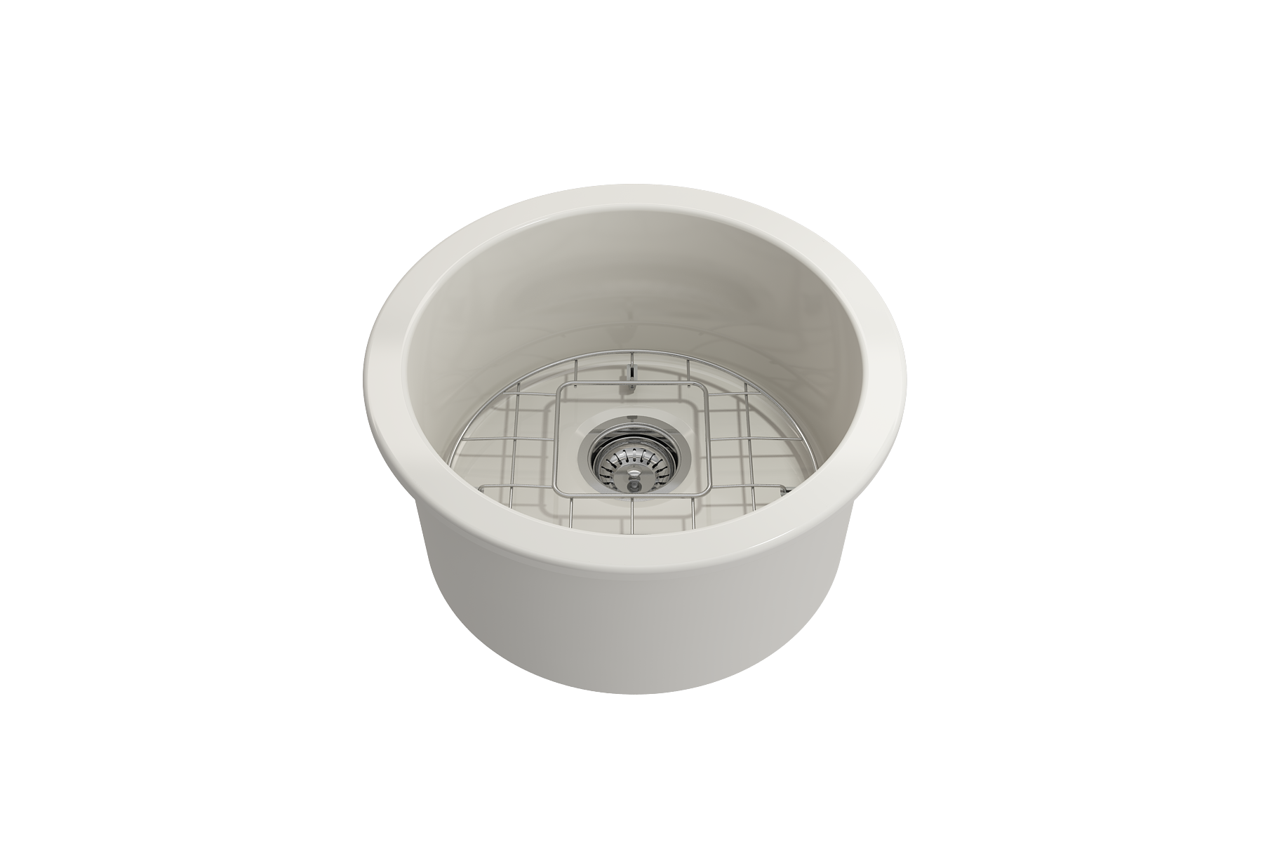 BOCCHI Sotto 18.5" Round Fireclay Undermount Single Bowl Bar Sink with Protective Bottom Grid and Strainer, Biscuit, 1361-014-0120